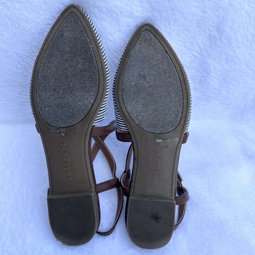 Indigo Striped Blue and White Sandals with Brown Straps - Picture 3 of 6